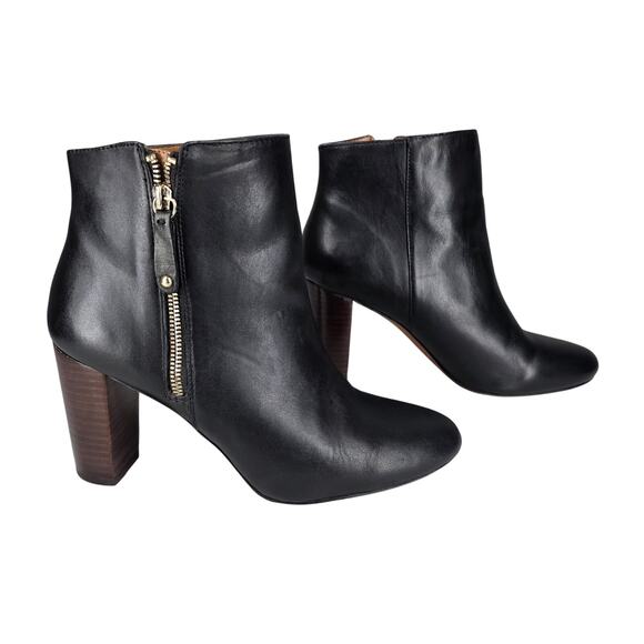ZARA BASICS WOMEN’S BLACK LEATHER ZIP-UP ANKLE BOOTS — SIZE 9 • 3.5" WOOD HEEL - Picture 1 of 13